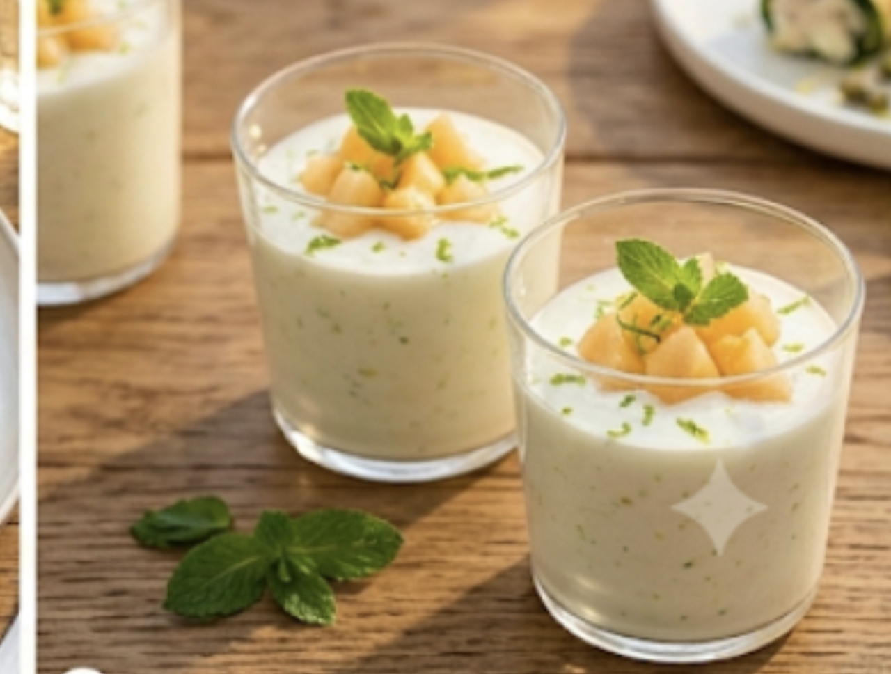 Buttermilchlimettencreme mit Melone und Minze